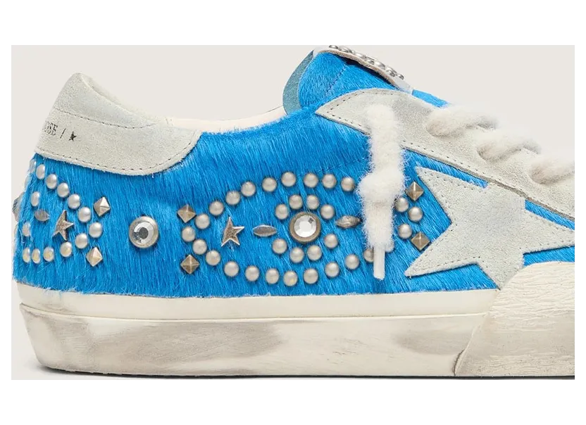 Golden Goose Women’S Super-Star Lab In Bright Blue Pony Skin With Suede Star And Studs (GWF01095.F008481.50588) (4)