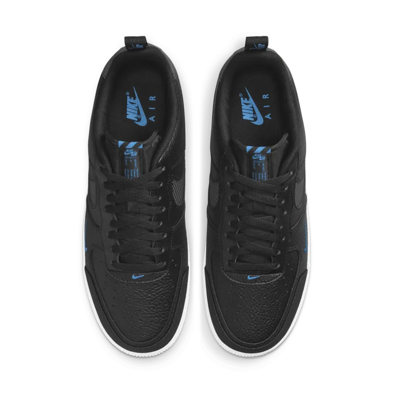 Nike Air Force 1 Low Cut Out Reflective Swoosh Black Blue (DN4433-002)