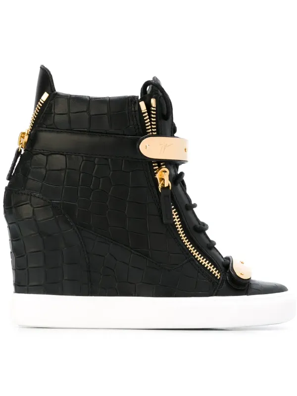 Giuseppe Zanotti crocodile effect hi-top wedge sneakers – Black (RW6030001)