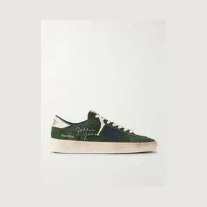 Golden Goose Stardan Distressed Leather-Trimmed Suede Sneakers Green (GMF00333.F008104)
