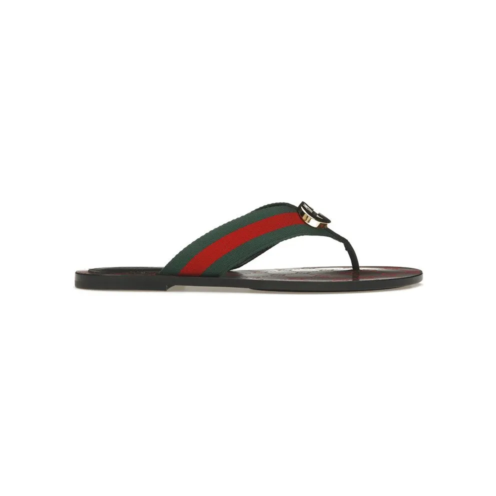 Gucci Web Thong Sandal Black Leather (612138 H9020 8476)