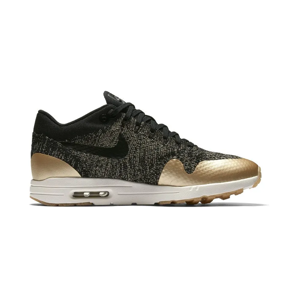 Nike Air Max 1 Ultra Flyknit Metallic Gold (W) Black/Metallic Gold-White (881195-001)
