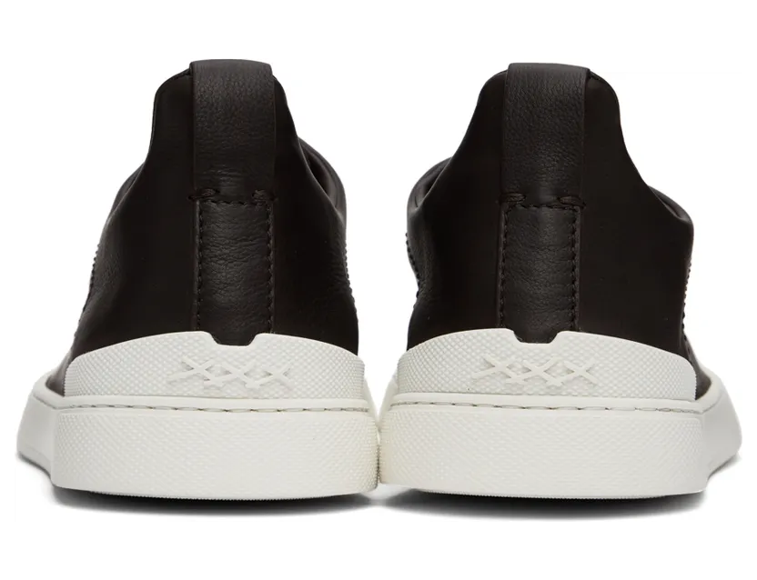 Ermenegildo Zegna Brown Soft Leather Triple Stitch Sneakers (LHOTA-A5207X) (4)