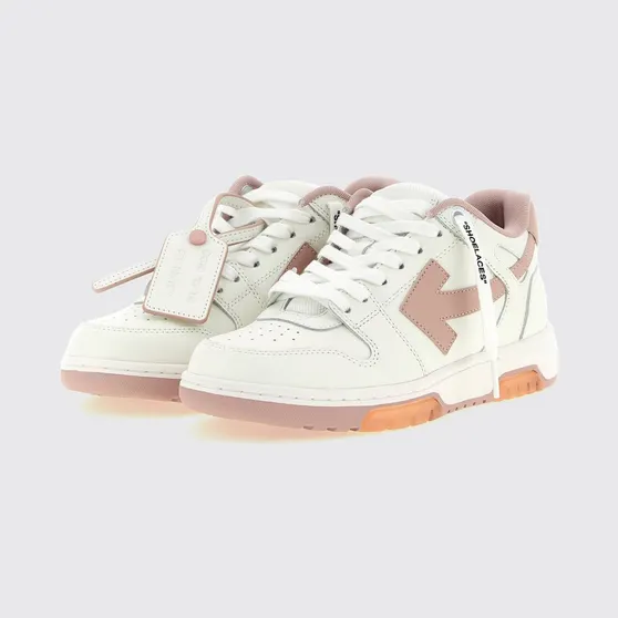Off-White Out Of Office Low-Top Leather Sneakers with Perforated Toe and Logo Pink (W259C9L0180130)