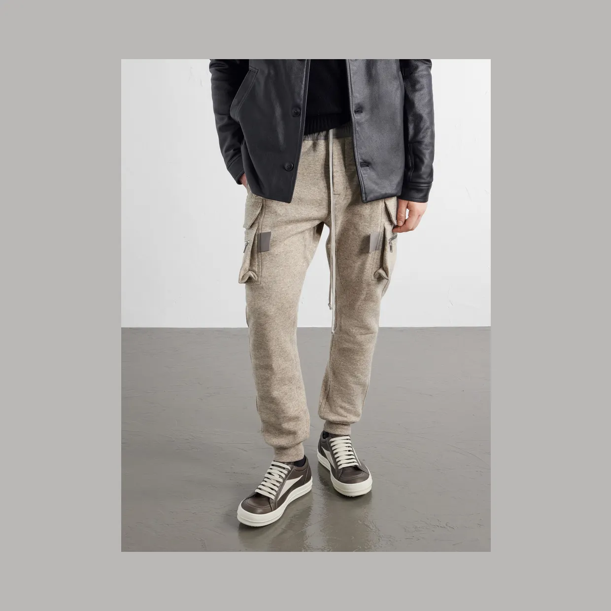 Rick Owens Vintage Sneaks Suede-Trimmed Full-Grained Leather Sneakers Brown (RR02F4897) (2)