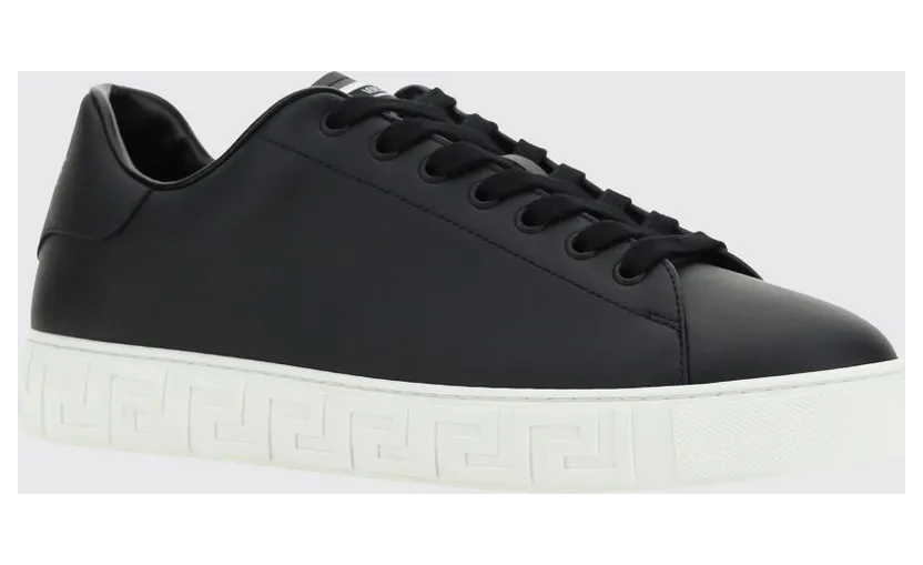 Versace Greca Smooth Calfskin Sneakers by with Lettering Logo Black (10144601A096081B000)