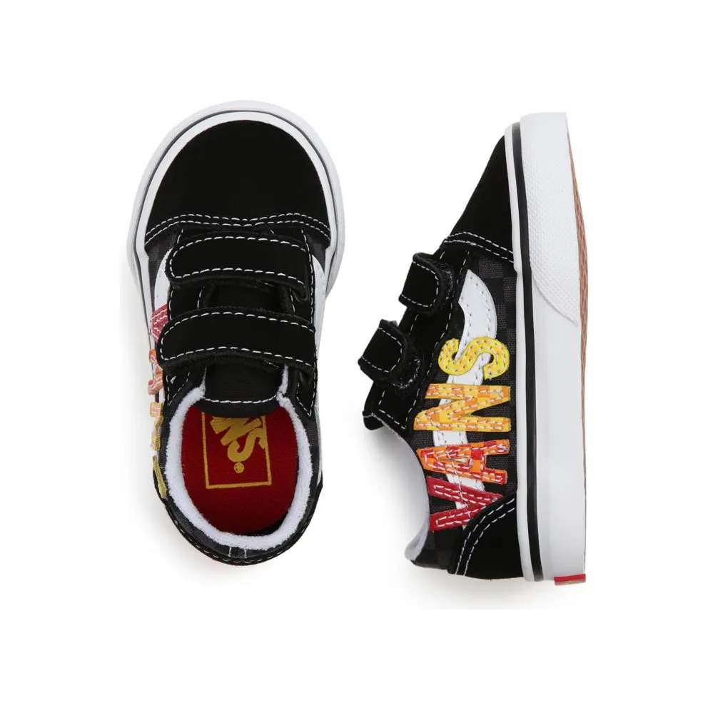 VANS Flame Logo Repeat Old Skool Velcro Toddler Shoes Black (VN000D3YABX)