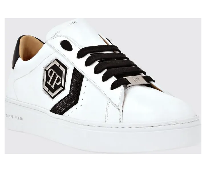 Philipp plein Low-Top Leather Sneakers with Monogram and Hexagon Logo Black (AADSUSC0678PLE075N02)