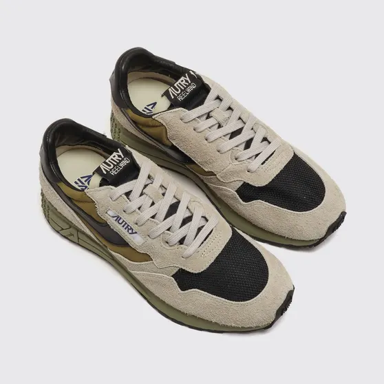Autry Reelwind Sneakers in Leather and Nylon with Worn Effect Sand (WWLMBY05)