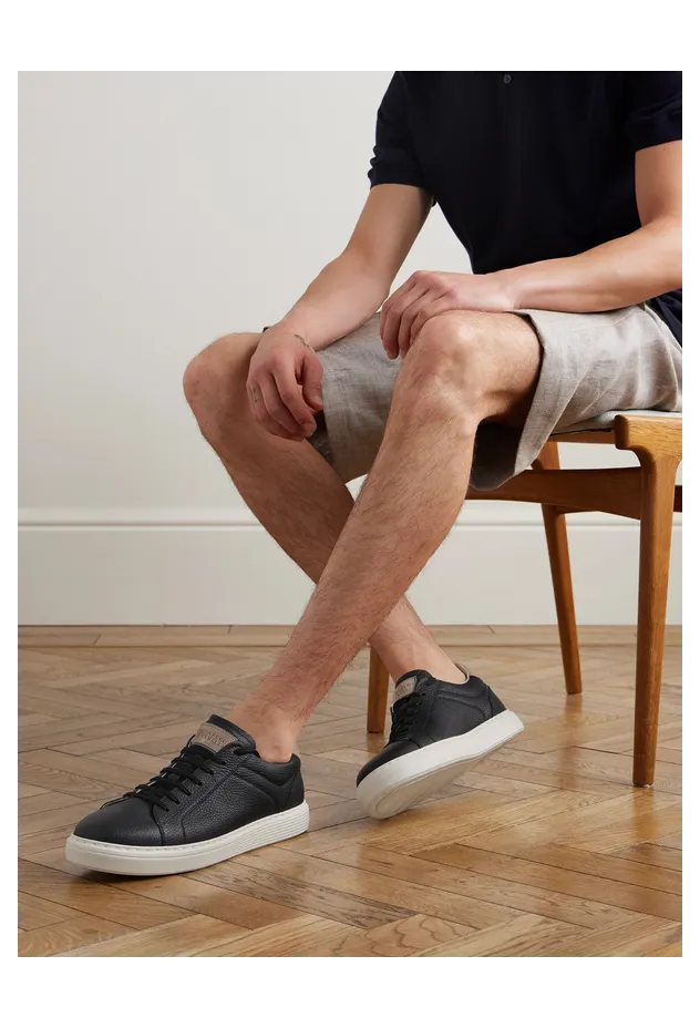 Brunello Cucinelli Suede-Trimmed Full-Grain Leather Sneakers Black (MZUASBJ264) (2)