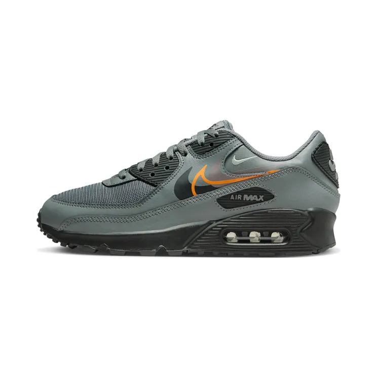 Nike Air Max 90 Multi Swoosh “Smoke Grey / Bright Mandarin / Medium Ash / Black” (FN7810-001)