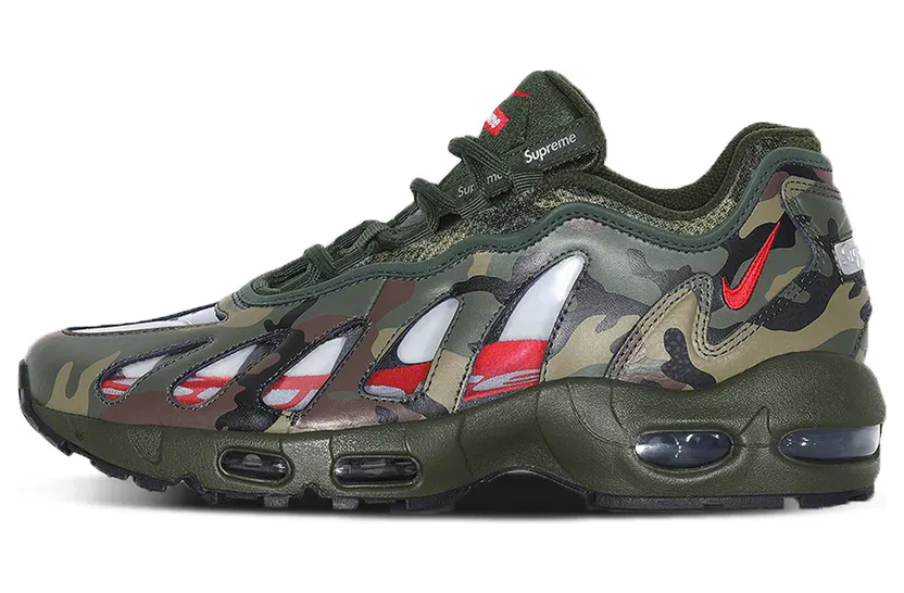 Supreme x Nike Air Max 96 Camo (SS21) – “Dark Army / Speed Red / Clear” (CV7652-300)