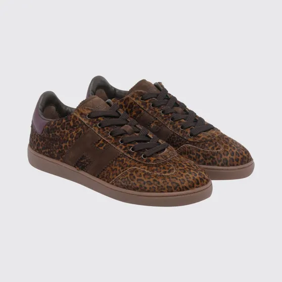 Hogan Cool Animal-Print Pony Hair Sneakers with Side H Logo Application Brown (HXW6470FB6CVHP0R1Z)