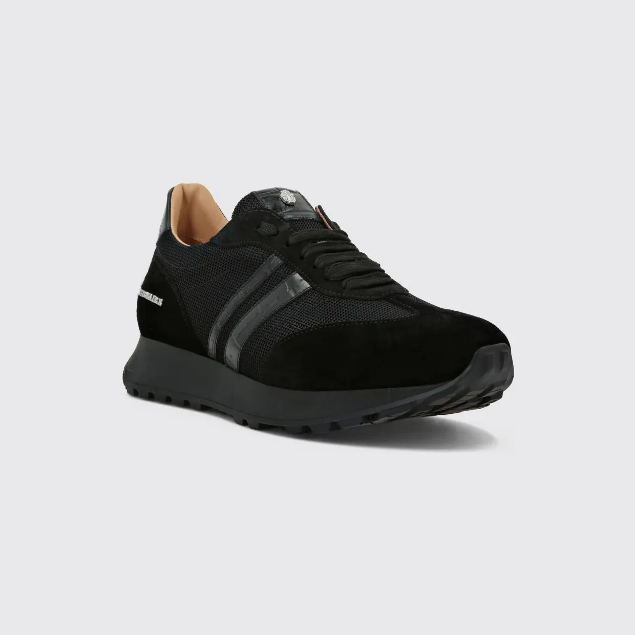 Billionaire Two-Tone Suede and Mesh Low-Top Trainers with Metallic Logo Black (RAESMSC4068BCO024N0202)
