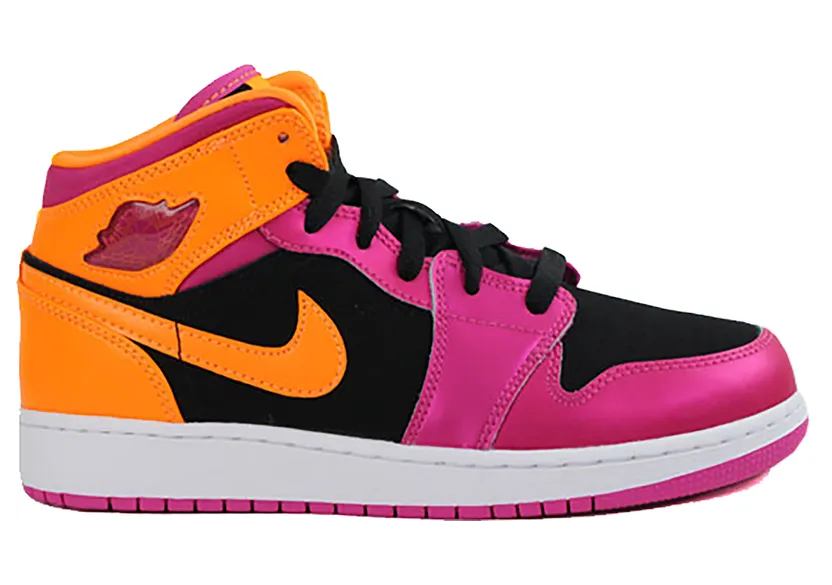 Air Jordan 1 Retro Mid’Bright Citrus’ GS Black/Fusion Pink-Bright Citrus (555112-026)