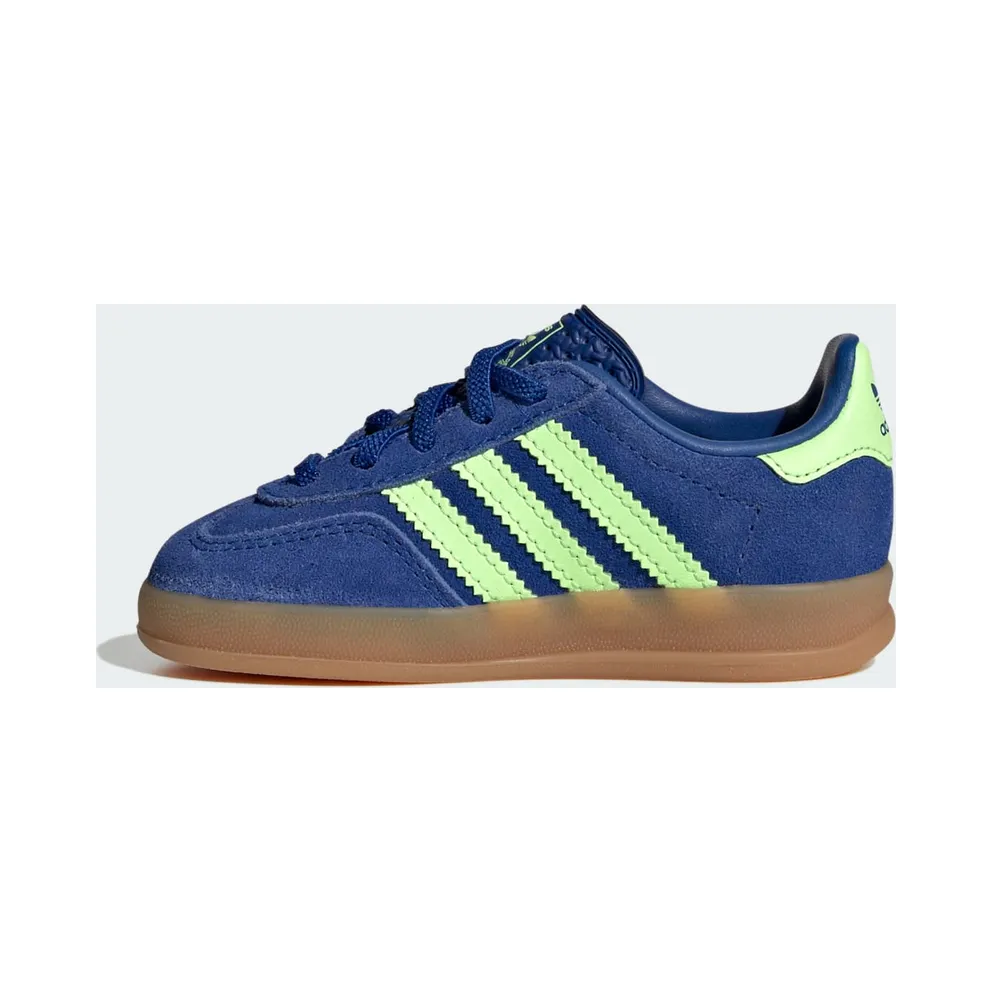 Adidas GAZELLE INDOOR COMFORT CLOSURE ELASTIC LACE Shoes Royal Blue / Green Spark / Gold Metallic (KJ2305)