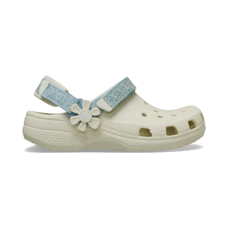 Crocs Classic Denim Flower Adjustable Backstrap Clog Summit White (212511-2MD)
