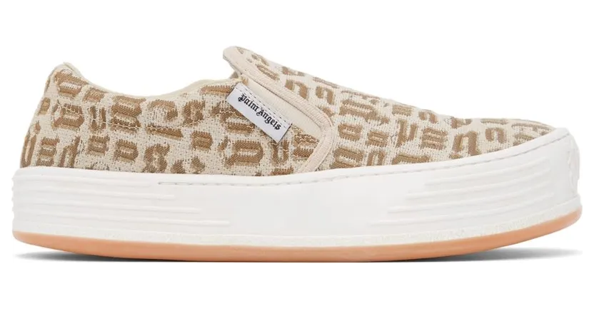 Palm Angels Beige & Brown Monogram Snow Slip Sneakers (PMIA063F21FAB0016061)