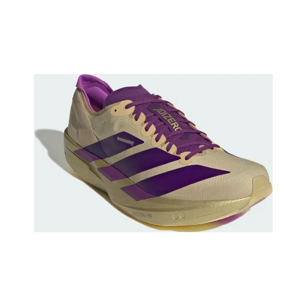 adidas Adizero Takumi Sen 11 “Sand / Rich Purple / Gold Metallic” (JR7417)