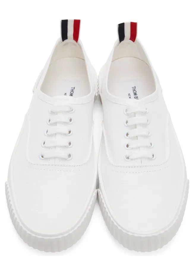 Thom Browne White Canvas Vulcanized Sneakers (MFD201A-01588) (5)