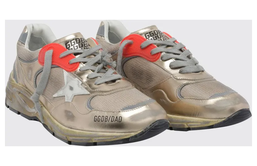 Golden goose Dad-Star Laminated Leather and Mesh Distressed Trainers Silver (GMF00884F00121165120)