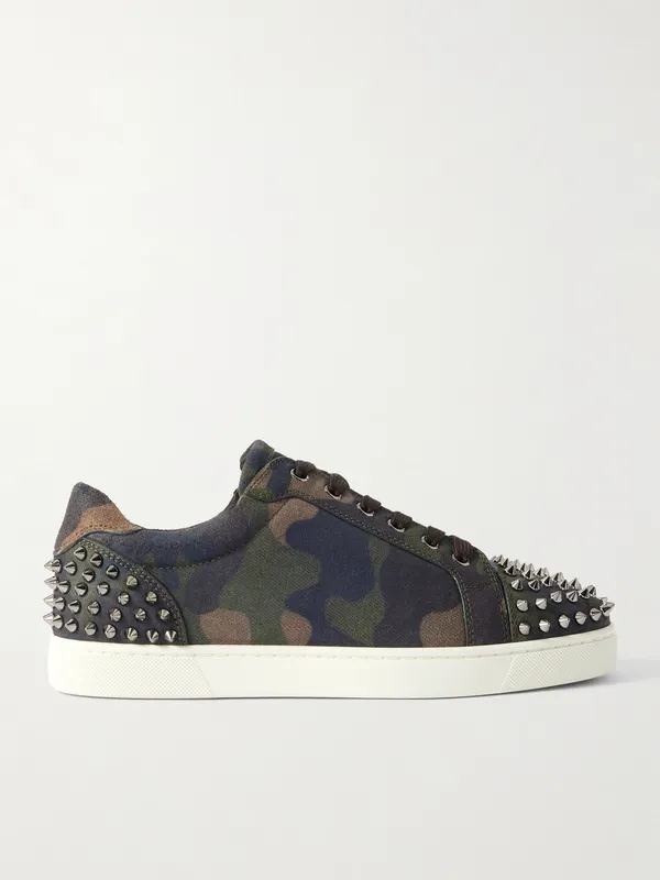 Christian Louboutin Seavaste 2 Studded Camouflage-Print Canvas Sneakers Green (3250646)