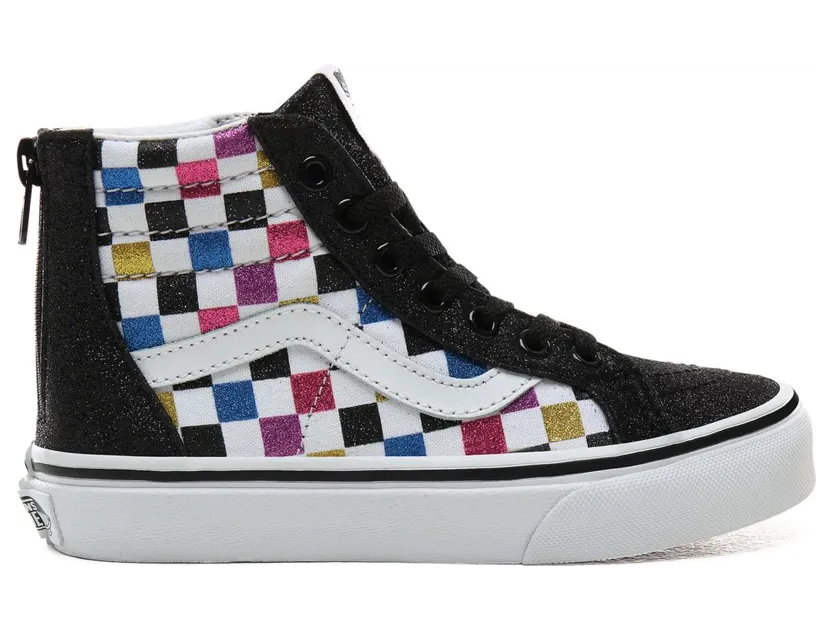 VANS Glitter Checkerboard Sk8-hi Zip Schoenen Voor Kinderen (Zwart)
