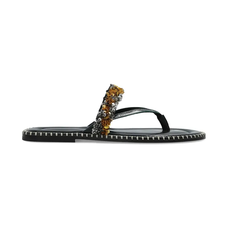 Dries Van Noten Sequin Leather Sandals Green Nickel (261-011773-0857-952)