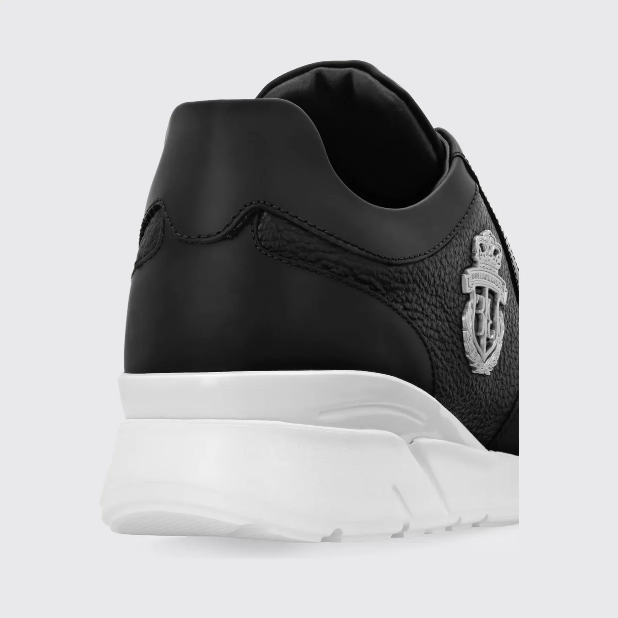 Billionaire Crest Runner Sneakers in Smooth and Grained Leather with Metallic Logo White 1 (RAESMSC2890BLE001N0201) (2)