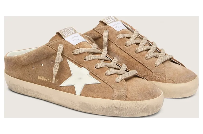 Golden Goose Super-Star Sabots In Tobacco Suede With White Leather Star (GWF00110.F008492.55781) (2)