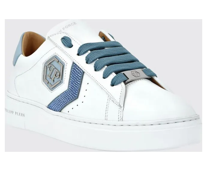 Philipp plein Low-Top Leather with Monogram and Hexagon Logo Turquoise (AADSUSC0678PLE075N07)