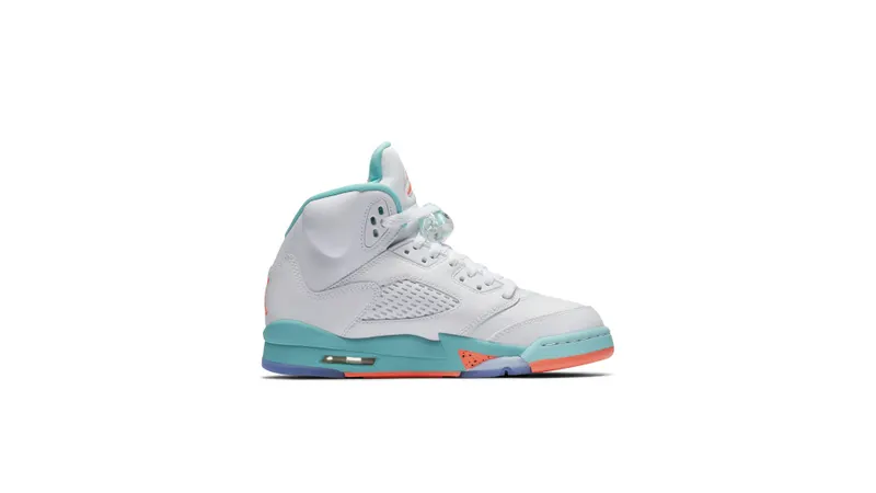 Jordan 5 Retro Light Aqua (GS) White/Crimson Pulse-Light Aqua-Black (440892-100)