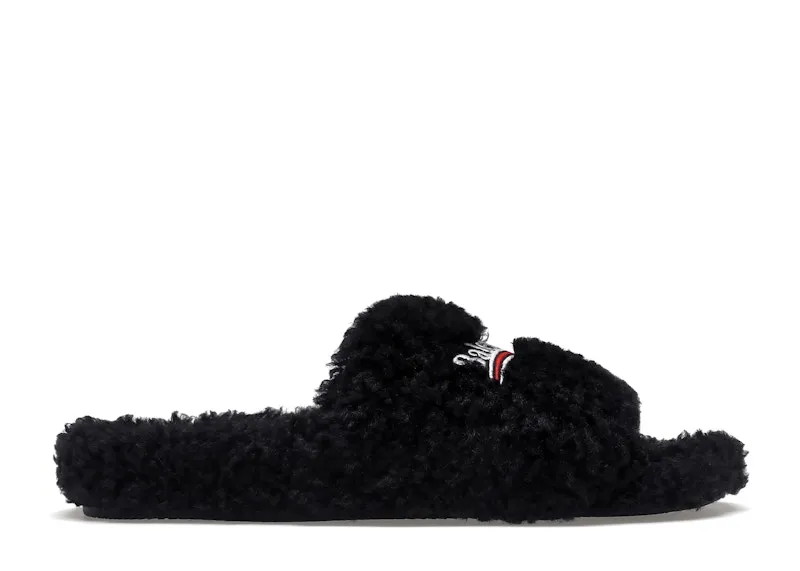 Balenciaga Furry Slide Black White (W) (654261W2DO11096)