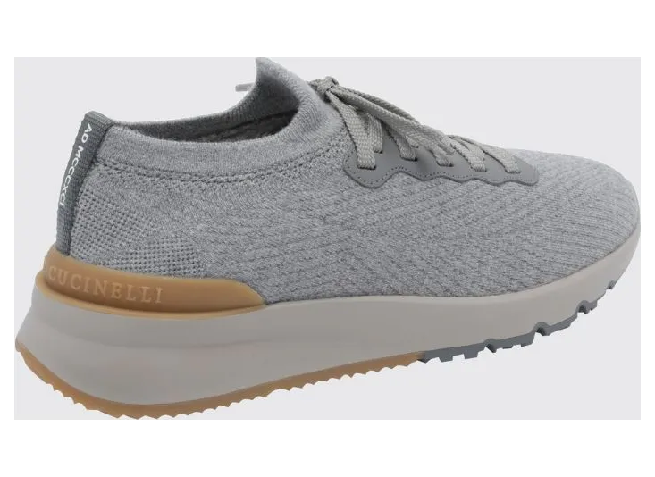 Brunello cucinelli Low-Top Cotton Knit Trainers with Pull Tab Grey 1 (MZUWLBO253CYM46) (2)