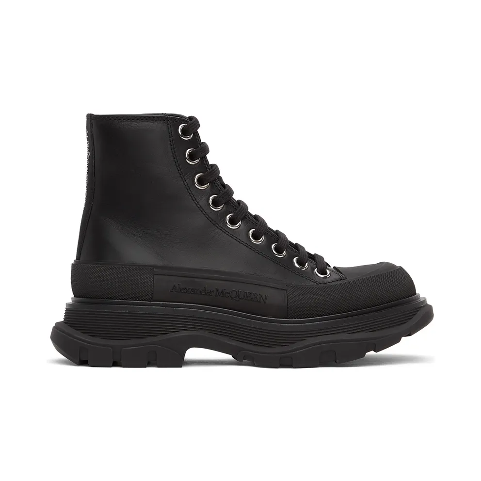 Alexander McQueen Taupe and Black Leather Tread Slick High Sneakers (633900WHZ62)
