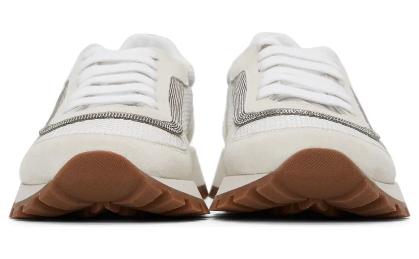 Brunello Cucinelli White & Grey Suede Monili Sneakers (MZSFG2142) (2)