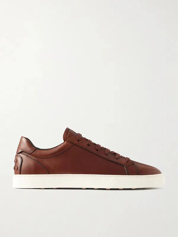Tod’s Cassetta Rubber-Trimmed Glossed-Leather Sneakers Brown (XXM04L0HZ40NF5)