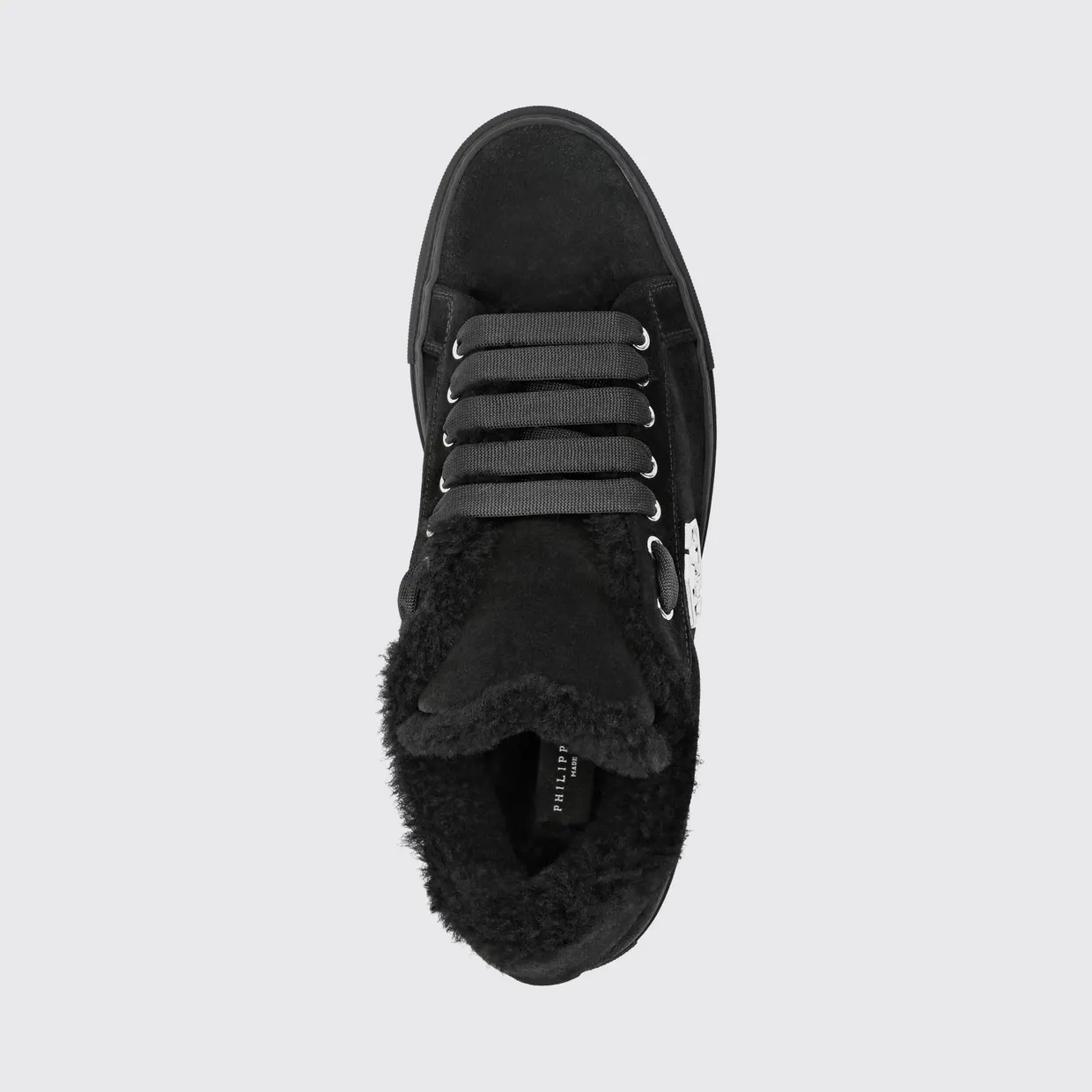 Philipp plein Low-Top Leather and Suede Sneakers with Hexagon Logo and Shearling Lining Black (AACSMSC3873PFU020N02) (2)