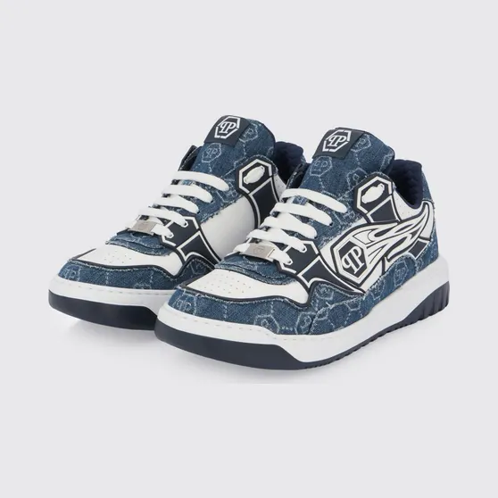 Philipp plein Moonwalker Denim and Leather Sneakers Blue (SAFSMSC4077PLE005N14)