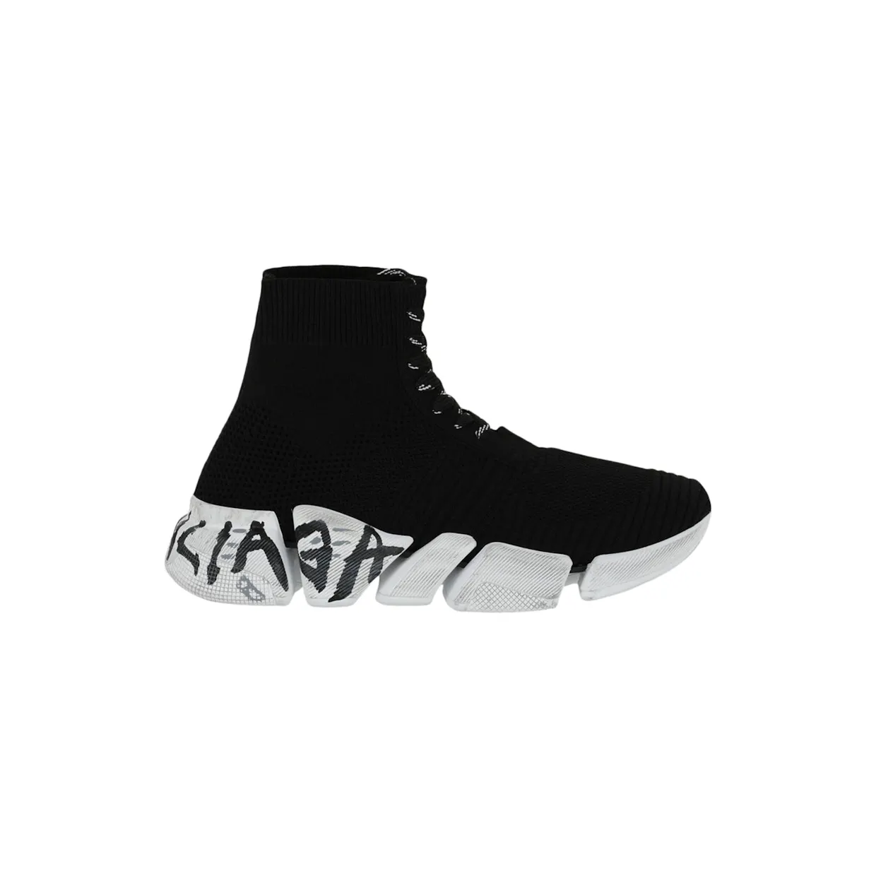 Balenciaga Speed 2.0 Lace Up Graffiti Recycled Knit Black White (617214 W2DD4 1091)
