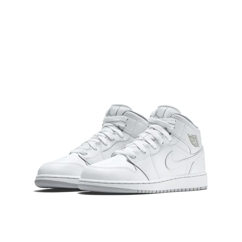 Jordan 1 Mid White (GS) White/White-Wolf Grey (554725-112)