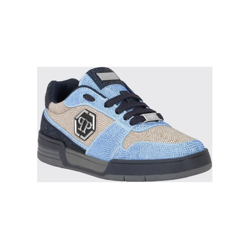 Philipp plein P-Force Leather Sneakers with Monogram and Crystals Blue (UAFSUSC1089PLE010N1407)