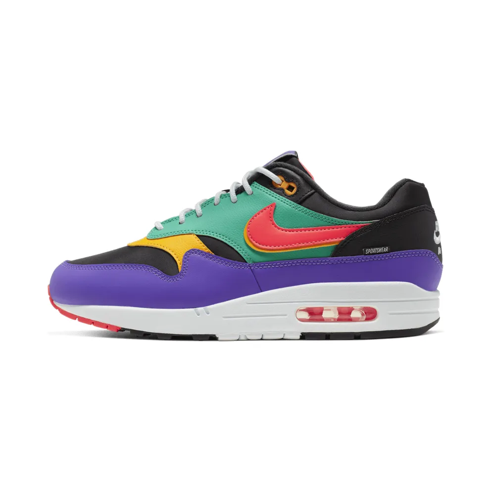 Nike Air Max 1 Windbreaker Black/Flash Crimson-Kinetic Green-Psychic Purple-University Gold-White (AO1021-023)