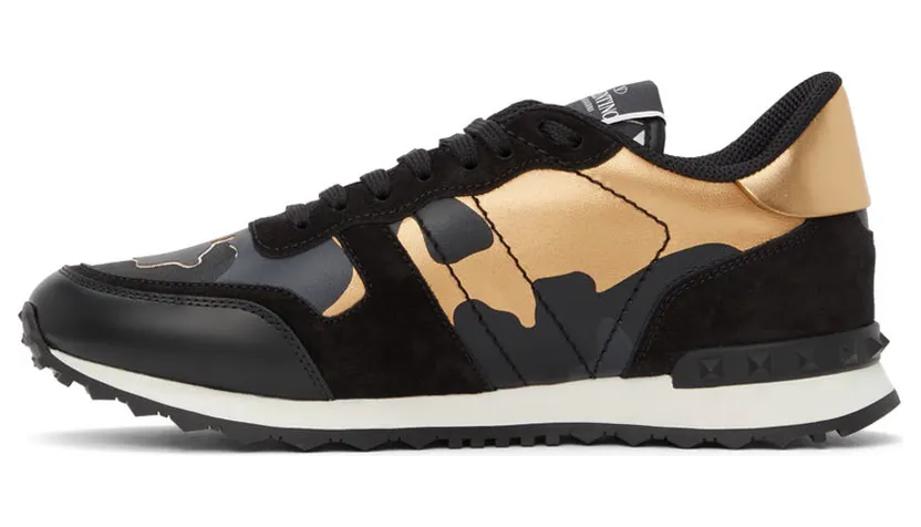 Valentino Garavani Black & Gold Camouflage Rockrunner Sneakers (WY0S0723GYE) (3)