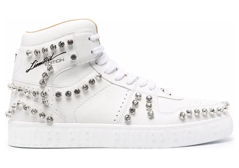 Philipp Plein High-Top-Sneakers mit Kristallen – Weiß (SABSMSC3393PLE010N)