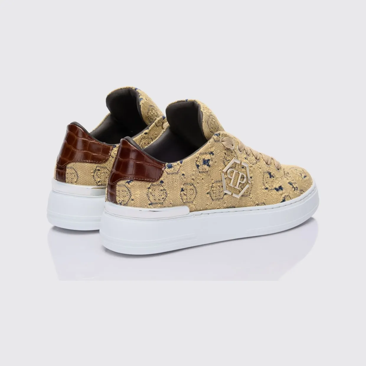 Philipp plein Bleached Denim Sneakers with Hexagon Jacquard Brown (SAFSUSC0917PTE021N04) (2)