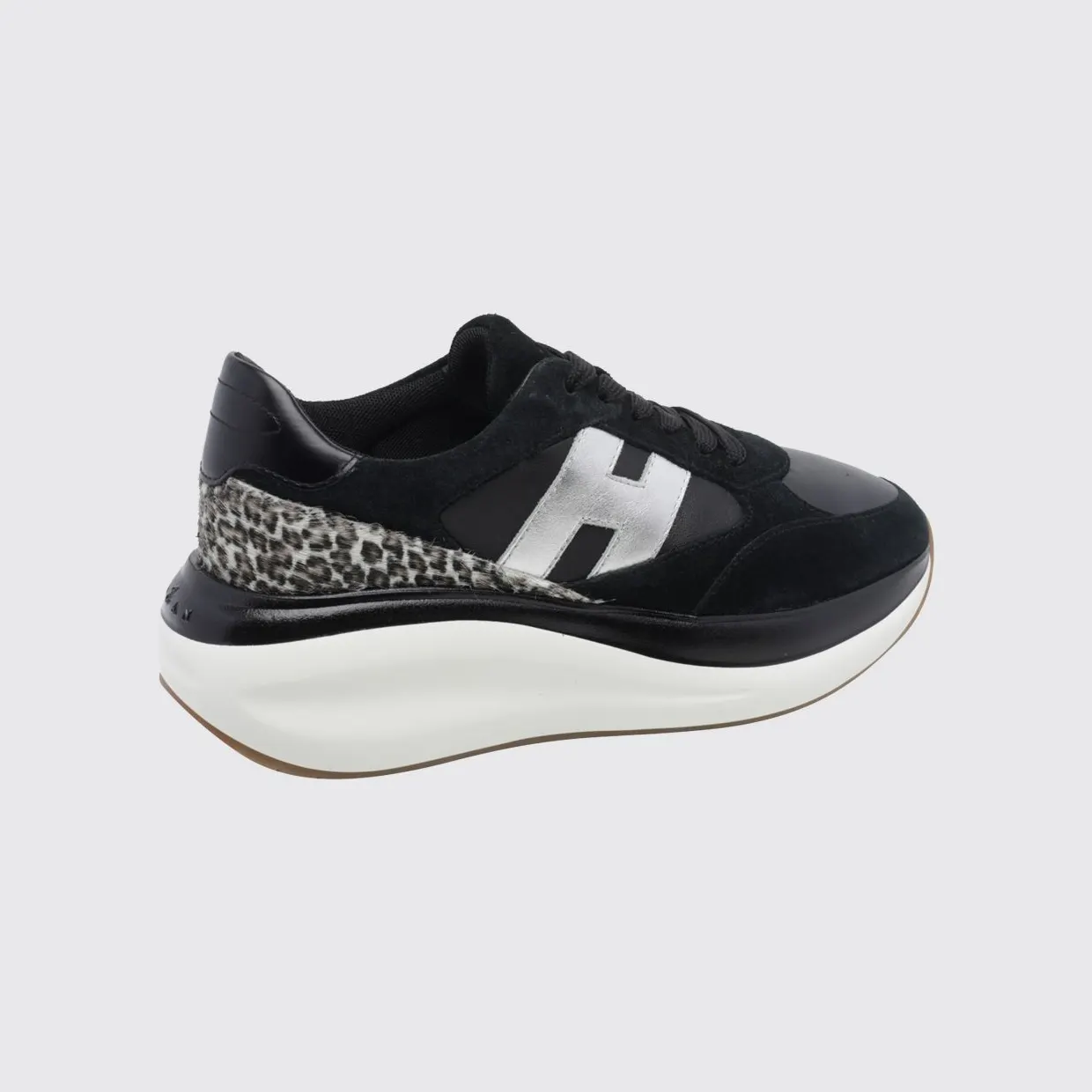 Hogan Maxi I Active Suede and Pony-Effect Leather Sneakers with Animal Print Black (HXW7140GA40VHM7234) (2)