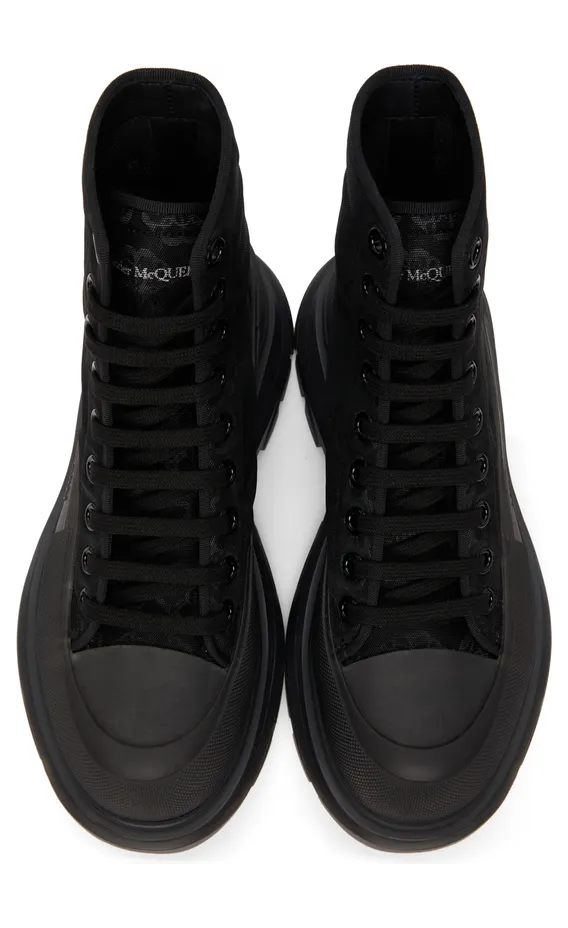 Alexander McQueen Black Floral Tread Slick High Sneakers (662675W4Q32) (5)