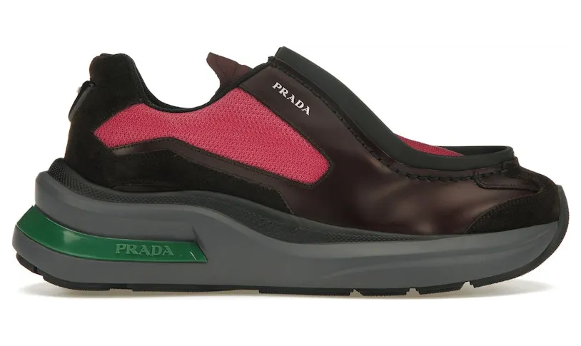 Prada Brushed Leather Sneakers Bike Fabric Suede Garnet Peony Pink (2EG424_3LNN_F0KFF)