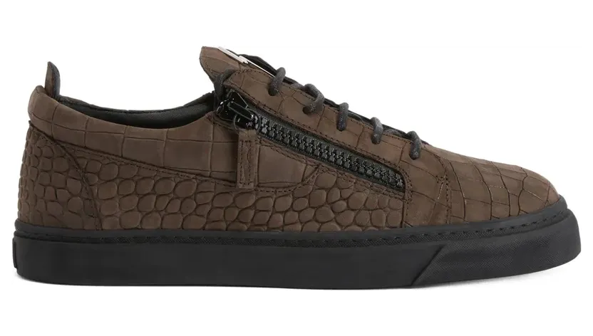 Giuseppe Zanotti Frankie sneakers met krokodillen-reliëf en rits – Bruin (RU50034H01)